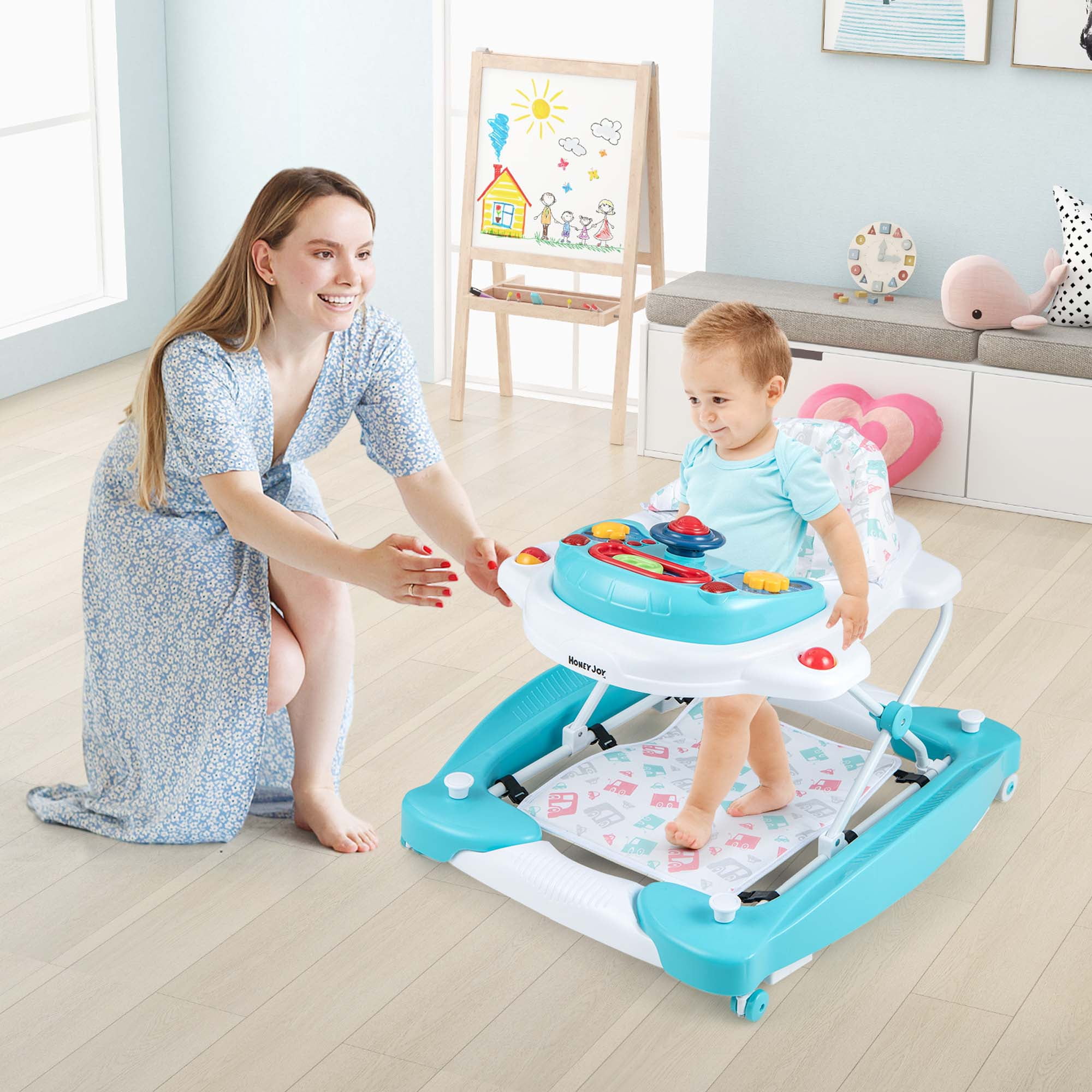 Costway 6 in 1 Baby Walker Adjustable Walker & Activity Center with Music 6-14 Months Green