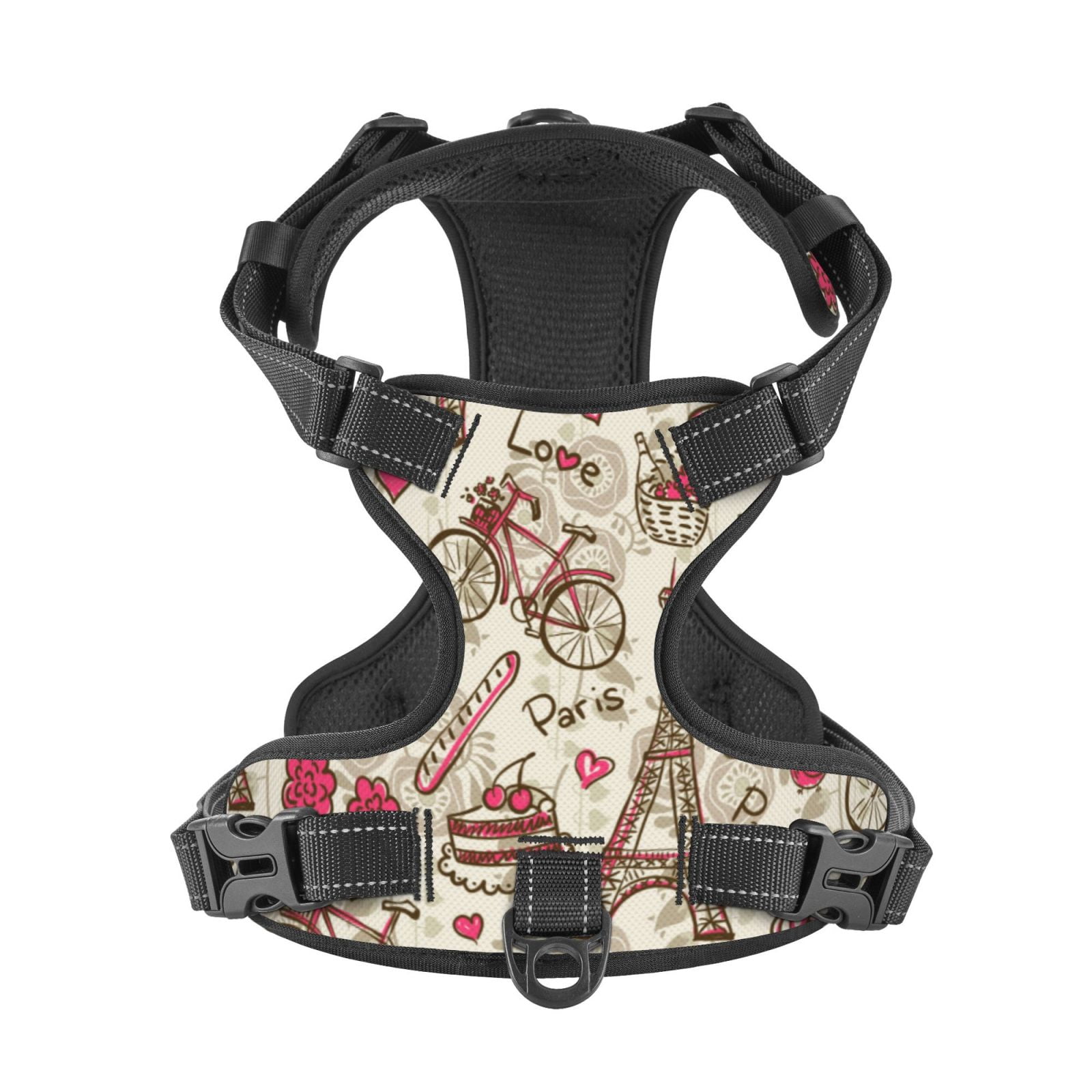 Kdxio Paris Vintage Print No Pull Dog Harness Adjustable Reflective Oxford Easy Control Medium Large Dog Harness for Training and Everyday-Large