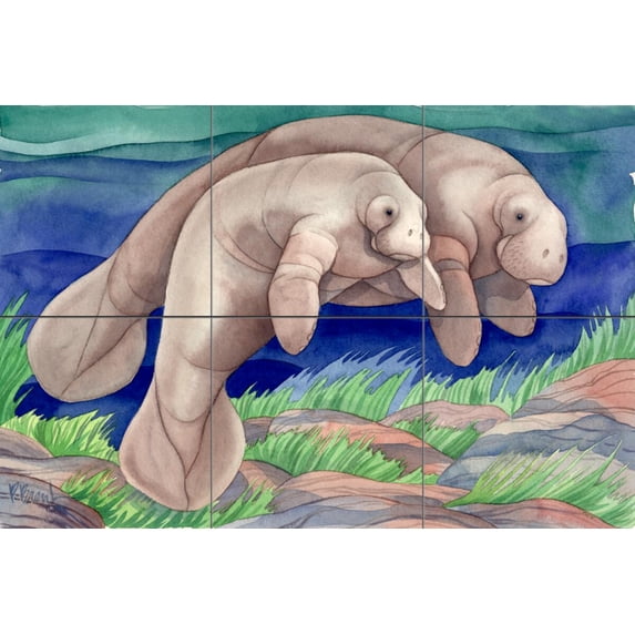 Tile Mural Bathroom Backsplash - Manatee Matea - by Paul Brent