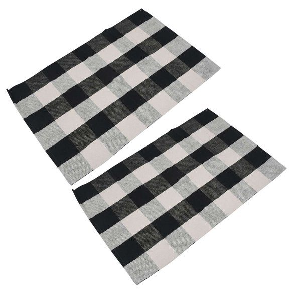 2X Cotton Plaid Rugs, Check Rug,23.6Inch X35.4Inch,Checkered Outdoor Rug (Black and White Porch Rugs)