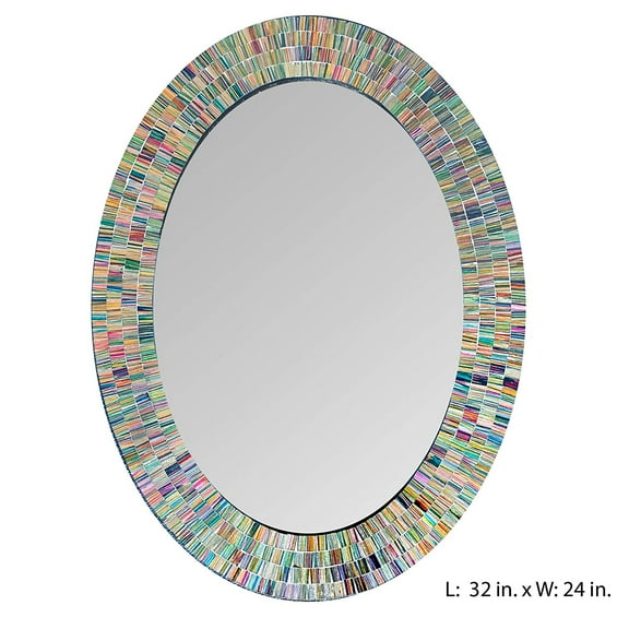 DecorShore 32" Bohemian Rainbow Rhapsody Decorative Oval Mosaic Wall Mirror