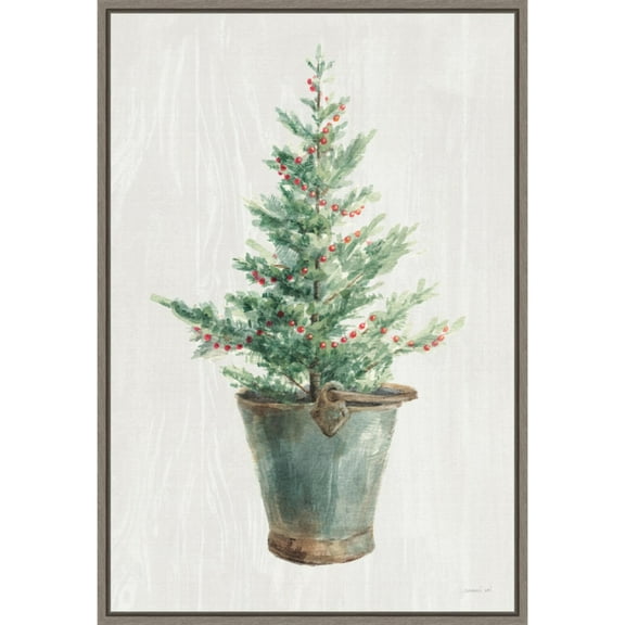 Amanti Art White and Bright Christmas Tree I Framed Canvas Wall Art Print