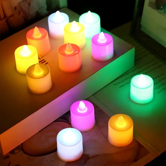 24pcs LED Electronic Candle Lights, Flameless Flickering Tealight Candle Set, Battery Operated Decor for Wedding Birthday Christmas Party Indoor Outdoor Home Decoration, Multicolor