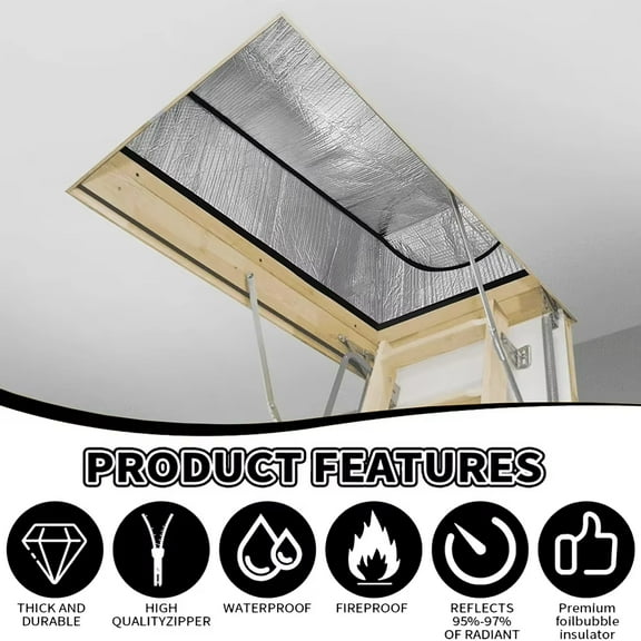 Attic Stairway Insulation Cover, 25" x 54" x 11", Attic Door Insulation Cover with Zipper and Thicken Aluminum Foil for Summer Heat, Winter Cold, Moisture and Dust