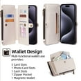 thumbnail image 2 of Dteck Wallet Bag Case for iPhone 15,Magnetic Leather Zipper Pocket Built-in Card Slots Case Shockproof Full Body Protective Kicktand Cover with Wrist/Shoulder Strap,White, 2 of 7