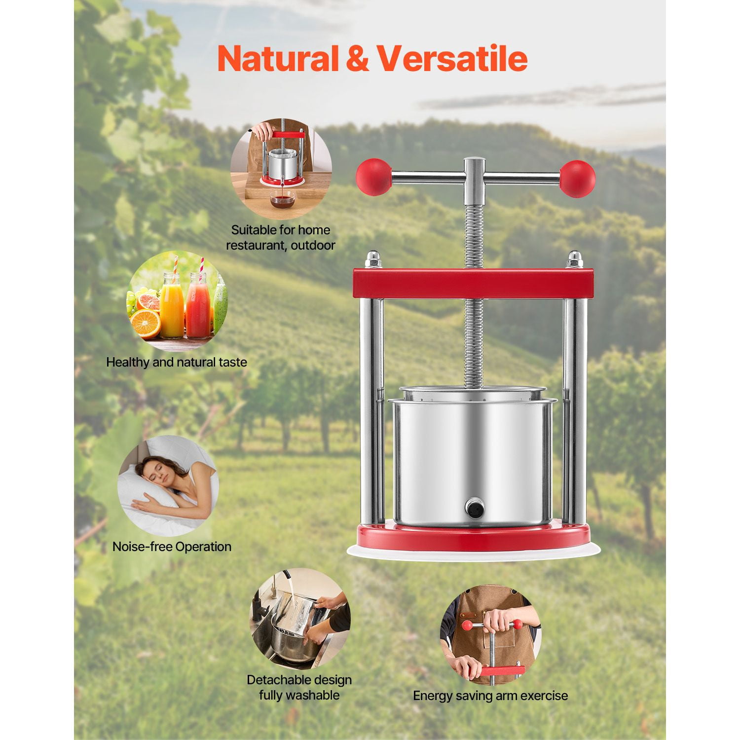 0.44 Gal Fruit Wine Press with 304 Stainless Steel, Manual Juice Maker, 2 Filter Bags, T-Handle, for Apple Grape Olive Oil Pressing