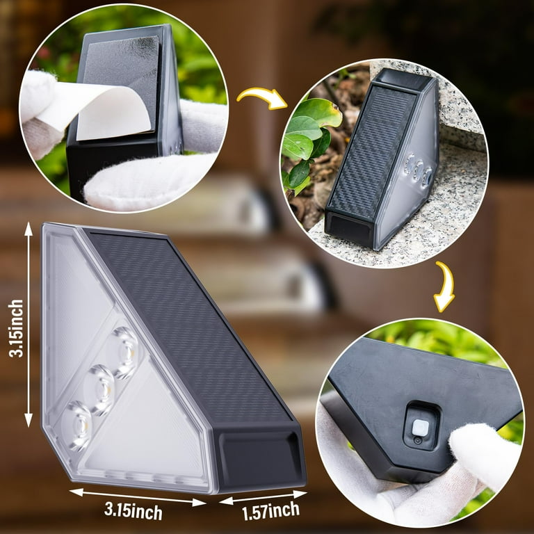 JSOT 6PCS Solar Stair Lights, Deck Lights, Solar Powered Outdoor Lights, Christmas Light for Backyard, Courtyard, Fence, Wall, White Light