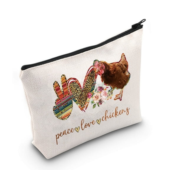 LEVLO Funny Chickens Cosmetic Make Up Bag Animal Lover Gift Peace Love Chickens Makeup Zipper Pouch Bag Chicken Lover Gift For Women Girls