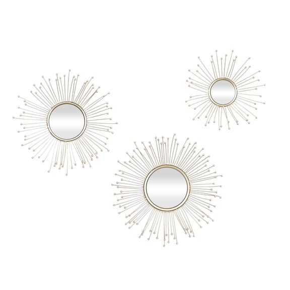 DecMode 16", 15", 12"D Gold Starburst Wall Mirror, Set of 3