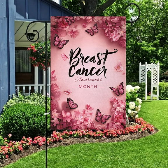 Qiweii Breast Cancer Awareness Banner Pink Ribbon Party Decorations Outdoor Yard Sign Breast Cancer Awareness Backdrop for Women Charity Activities Yard Lawn Garden