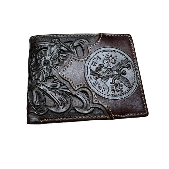 Floral Leather Cowboy Wallet 50 Pesos