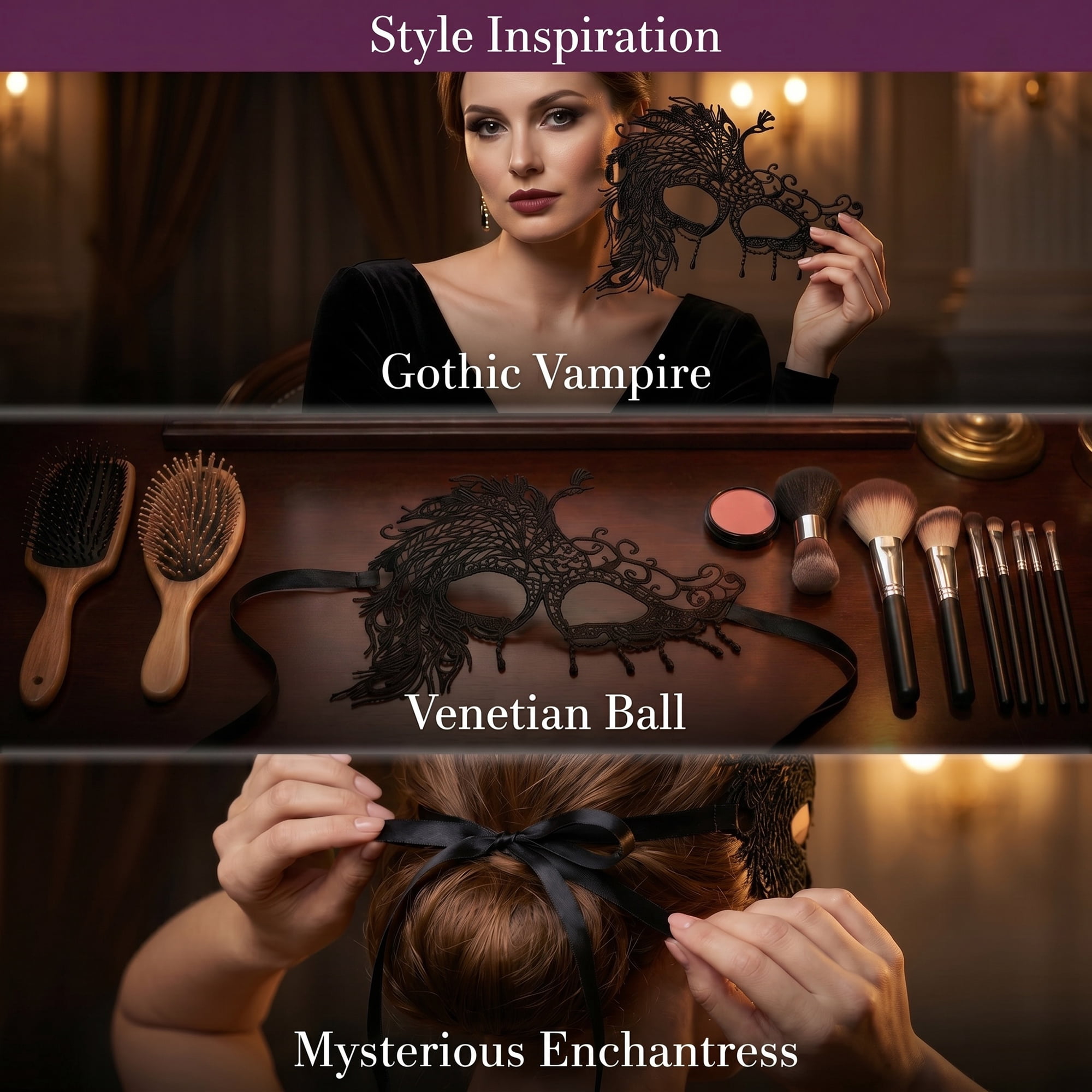 Unique Bargains 6Pcs Halloween Masquerade Lace Eye Mask Set Black Peacock 6.3" x 3.1"