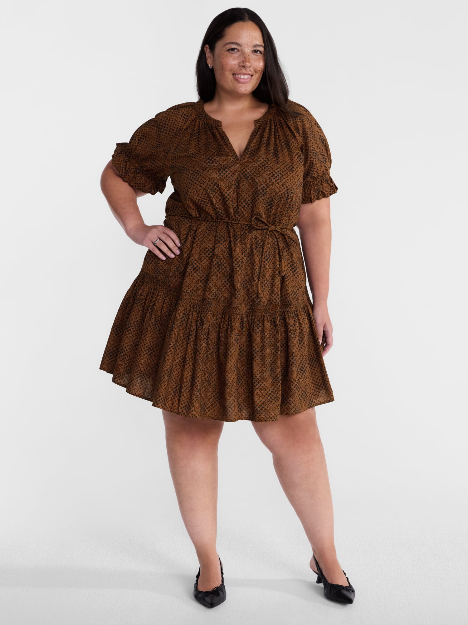 Terra & Sky Women's Plus Tiered Mini Dress, Sizes 0X-5X