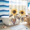 thumbnail image 4 of No Hook Shower Curtain with Built-in Rings - Yellow Vintage Sunflower Washable Waterproof Fabric Bathroom Curtains for Hotel,Rentals, 60 X 72 Inch Long , Country Butterfly Leaf Beige, 4 of 8