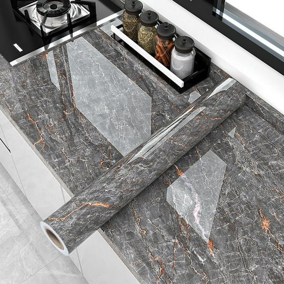 1 Roll Marble Foil Fire Oil-Proof Contact Paper, Self Adhesive, Removable, Waterproof, Wallpaper For Kitchen Bathroom Decor