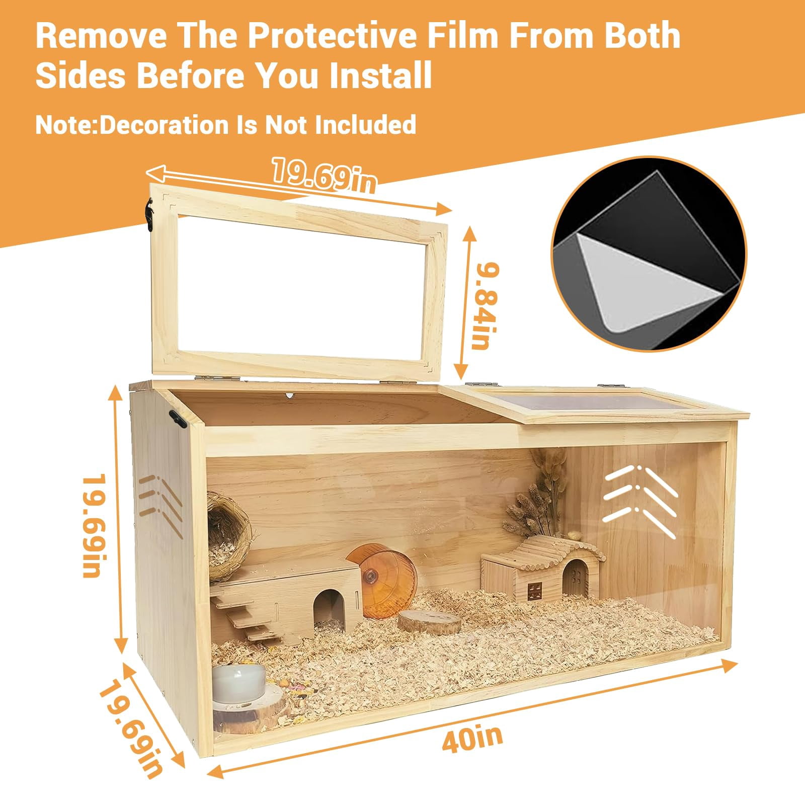 Hamster Cage, Chewproof Wooden Guinea Pig Cages, Mice and Rat Habitat with Openable Top & Transparent Acrylic Sheets