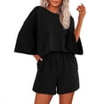 thumbnail image 1 of Conjunto de Verano Casual para Mujeres Color Sólido Manga Corta con Pantalones Cortos Elásticos, 1 of 4
