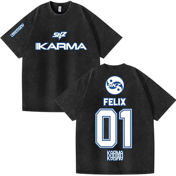 Stray Kids SKZ Karma Vintage Wash T-Shirt – Unisex Short Sleeve Hip Hop Graphic Tee, Streetwear Outfit for STAY Fan Support