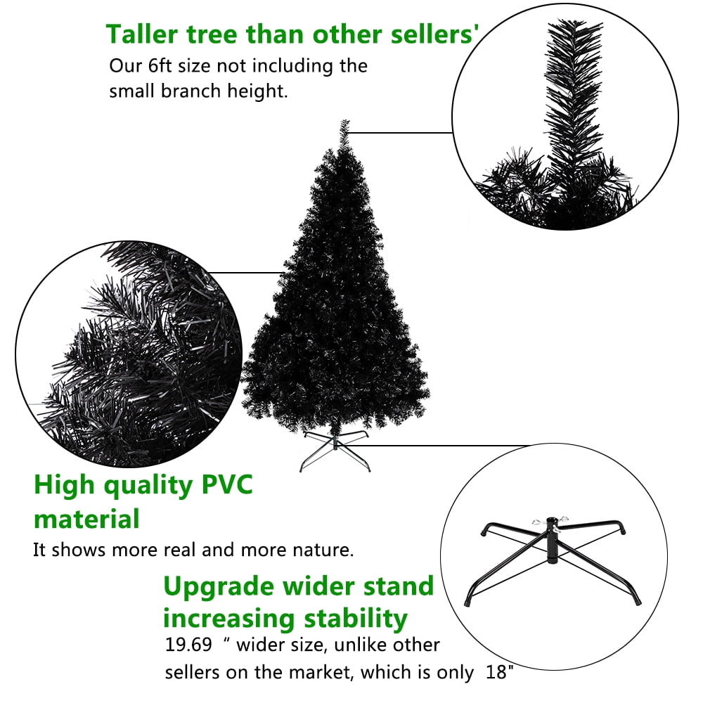 Kepooman 6FT PVC Artificial Christmas Tree with Metal Stand, Xmas Pine Tree with 1600 Branches for Indoor Outdoor Holiday Decoration, Black Kepooman 6FT PVC Artificial Christmas Tree with Metal Stand, Xmas Pine Tree with 1600 Branches for Indoor Outdoor Holiday Decoration, Black