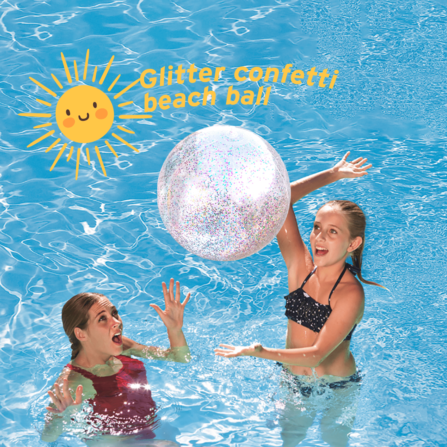 GLITTER BEACH BALL Inflatable Confetti Swim Pool Water Play Games Kids Adult UK 