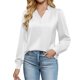 thumbnail image 3 of RKSTN Women's Satin Silk T Shirts Oversized Dressy V Neck Elegant Pleated Front Puff Long Sleeve Shirts Womens Casual Solid Plus Size Loose Fits Comfy Formal Business Baggy Work Office Blouses, 3 of 9