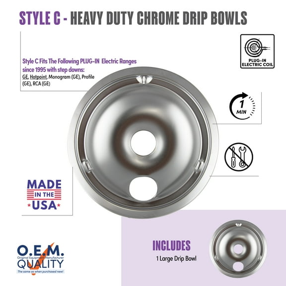Range Kleen 180A Style C One Large Heavy Duty Chrome Drip Bowl