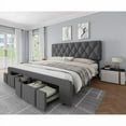 thumbnail image 1 of Bed Frame with Upholstered Headboard, Upholstered Platform Bed Frame with 2 Storage Drawers, Mattress Foundation with Solid Wooden Slats Support, No Box Spring Needed, King/Queen Size, 1 of 8