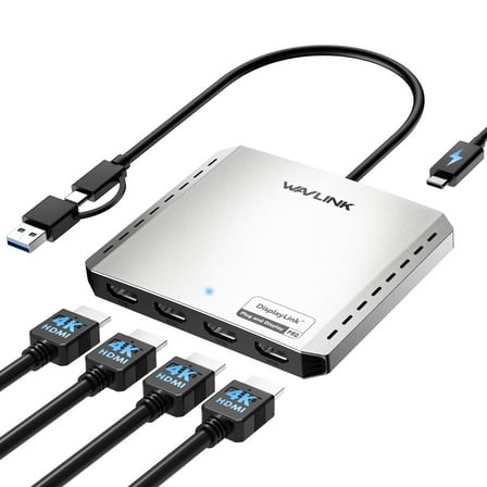 WAVLINK Quad 4K@60Hz Universal Display Adapter - Global Debut with DisplayLink DL7400, 4 HDMI Ports, with 85W Upstream Charging, Supports Multiple Monitors for Intel/M1/M2/M3/M4 Mac&Windows