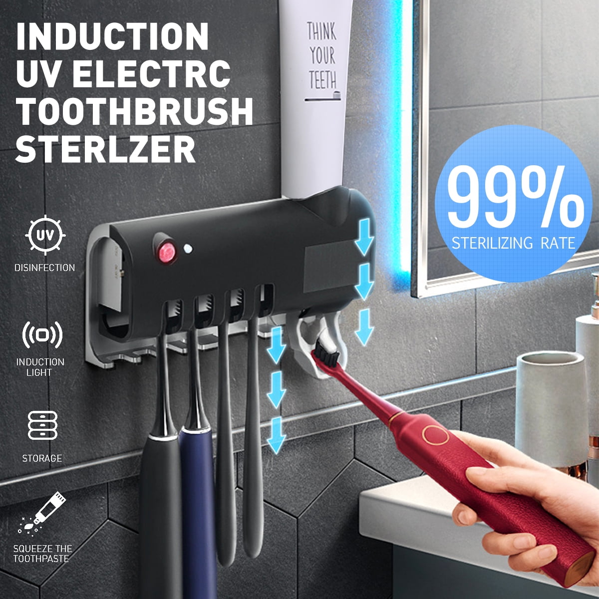 3 in 1 UV Light Sterilizer Toothbrush Holders Cleaner Auto Toothpaste Dispenser 