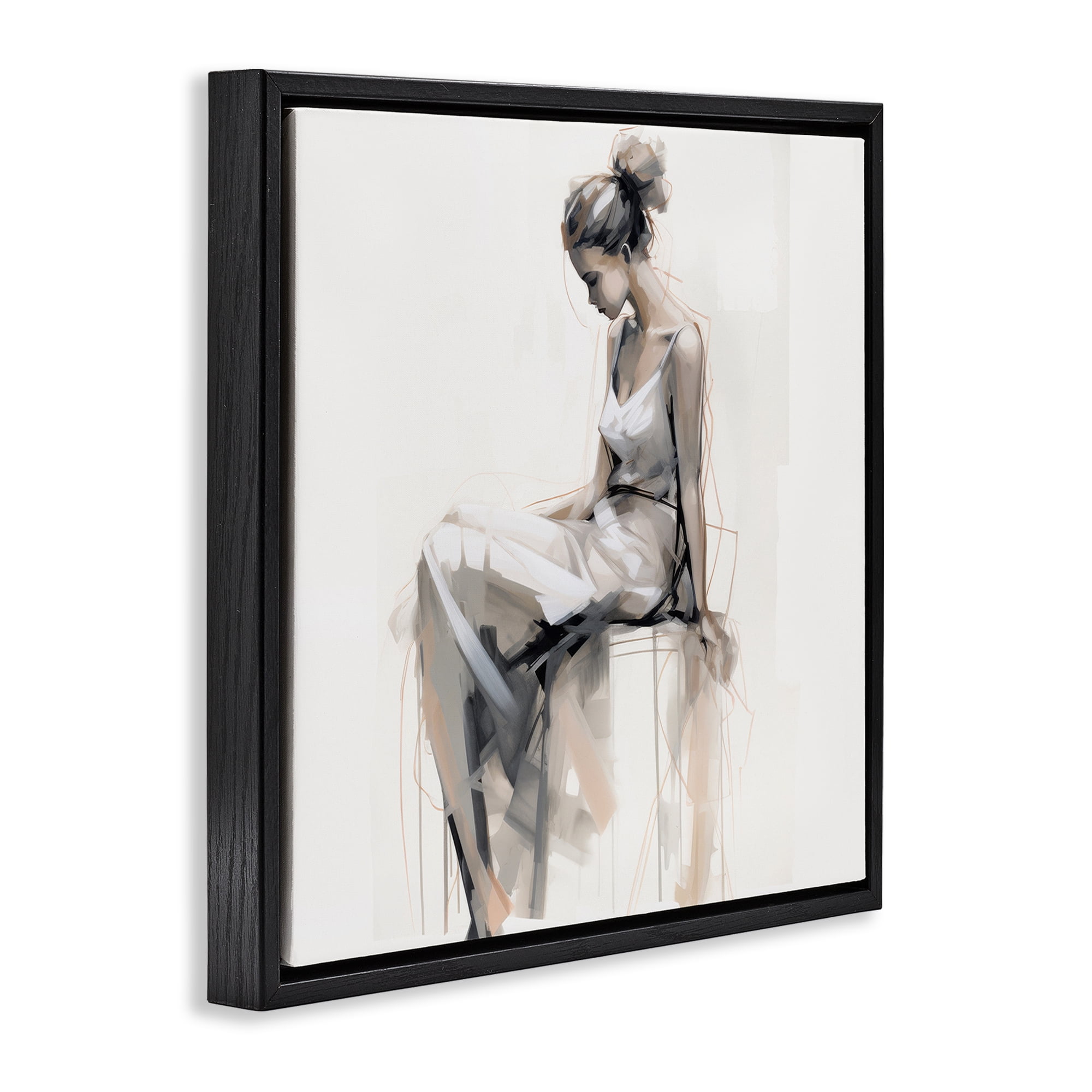 Stupell Industries Female Portrait Impression People Painting Black Floater Framed Canvas Art Print Wall Art, 18 x 18