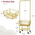 thumbnail image 6 of Laundry Cart with Wheels, Metal Rolling Laundry Hamper with Hanging Rack, Storage Basket and Shelf, Gold, 6 of 14
