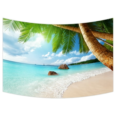 Palm Tree Beach Wall Hanging YKCG Beach Palm Tree Coast of Beach Nature Island Coconu Tree Wall Hanging Tapestry Wall Art 90x60 inches ()