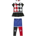 thumbnail image 2 of DC Comics Harley Quinn Little Girls Costume Dress Leggings and Headband 3 Piece Set Newborn to Big Kid, 2 of 5