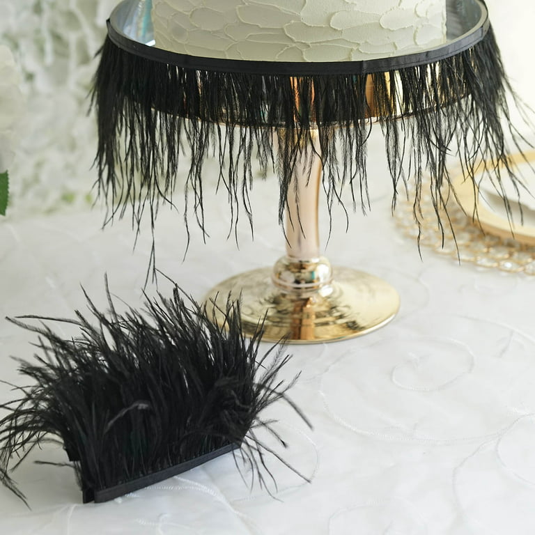 39 in Long Black Natural Feathers Trim with Satin Ribbon