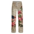 thumbnail image 3 of Women's Independence Day Pants United States USA Flag Print Elastic High Waist Pants Wide Leg Classic Fit Comfy Daily Wear Pajama Bottoms, #01 Coffee, XL, 3 of 5