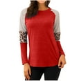thumbnail image 1 of QLEICOM Women's Long Sleeve Tops Leopard Color Block T Shirt Casual Tunic Crew Neck Striped Shirts Plus Size Tops Loose Sweatshirt Red 5XL, US Size:18, 1 of 3