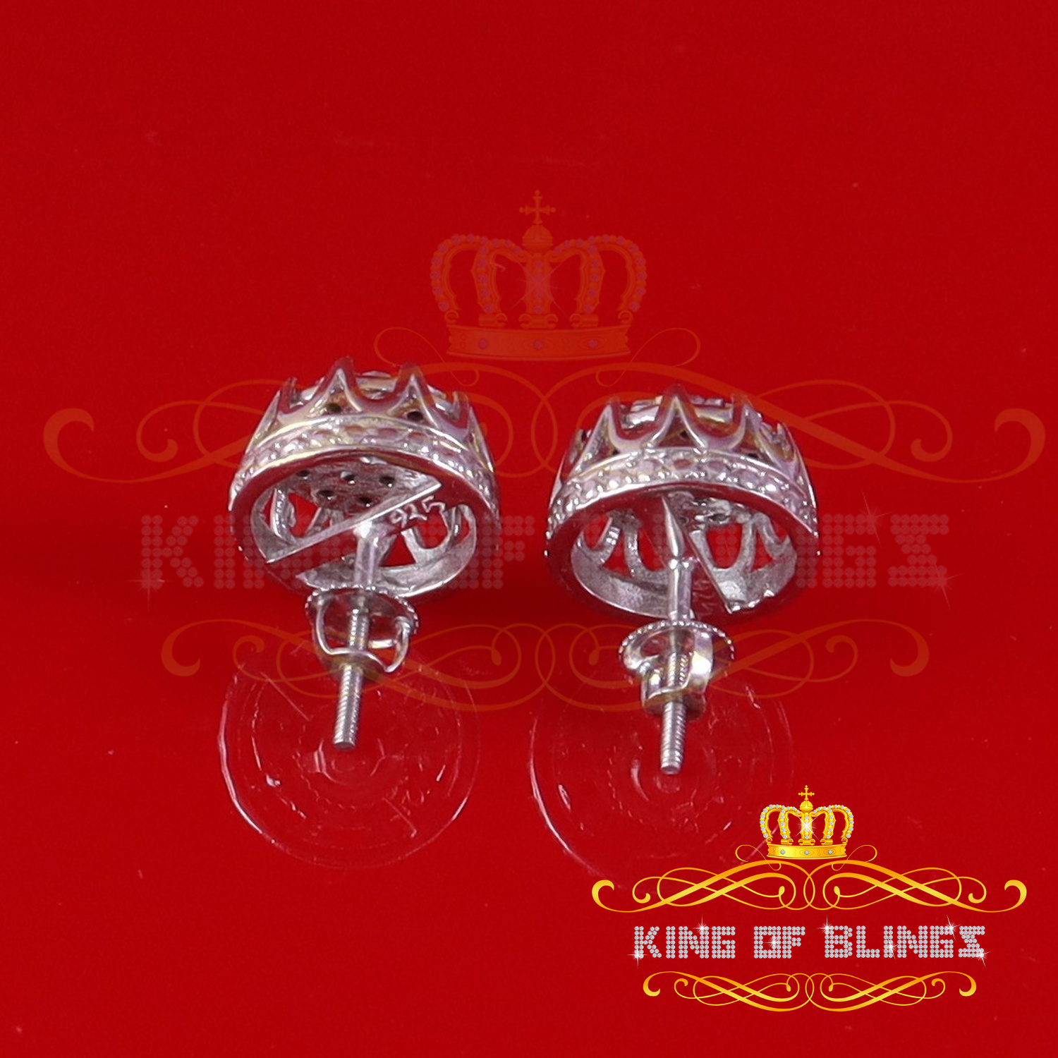 King of Bling's 0.07ct Diamond 925 Sterling White Silver for Men's & Womens Stud Round Earrings