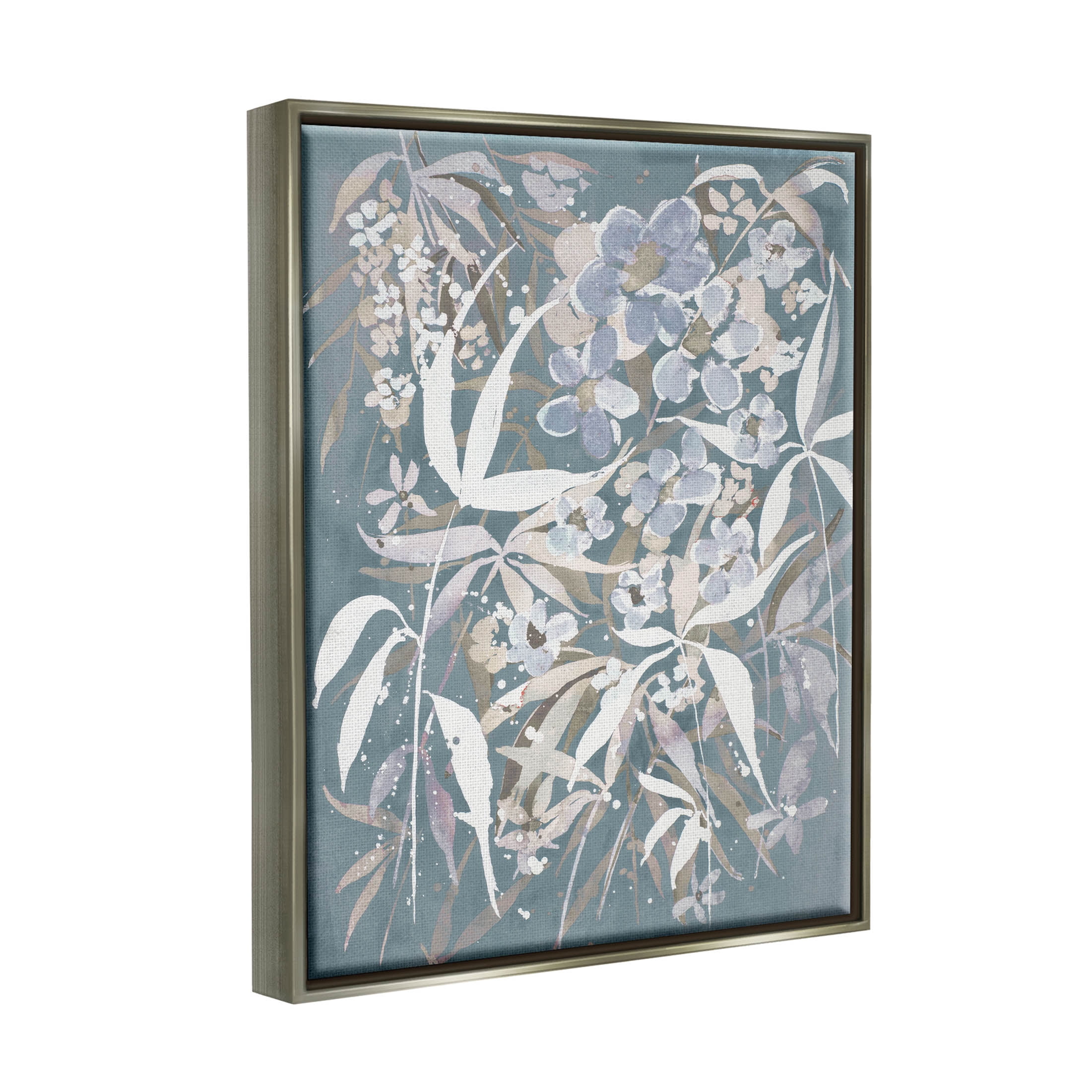 Stupell Industries Modern Blossom Botanicals Graphic Art Luster Gray Floating Framed Canvas Print Wall Art, Design by Krinlox