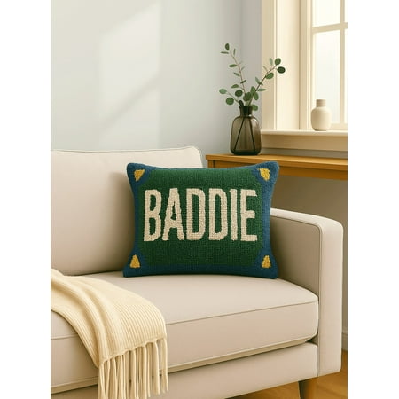 "BADDIE" Tufted Throw Pillow - Trendy Green & Blue Punch Needle Lumbar Cushion - Aesthetic Room Decor for Teen Girls, Dorms & Living Rooms