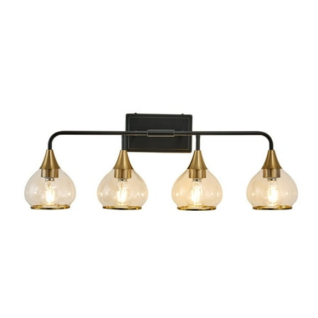 31" Modern Black and Gold 4-Light Bathroom Vanity Light Fixture, Clear Glass Shades Wall Sconce for Mirror, Living Room, or Vanity (Bulbs Not Included)