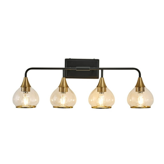 31" Modern Black and Gold 4-Light Bathroom Vanity Light Fixture, Clear Glass Shades Wall Sconce for Mirror, Living Room, or Vanity (Bulbs Not Included)