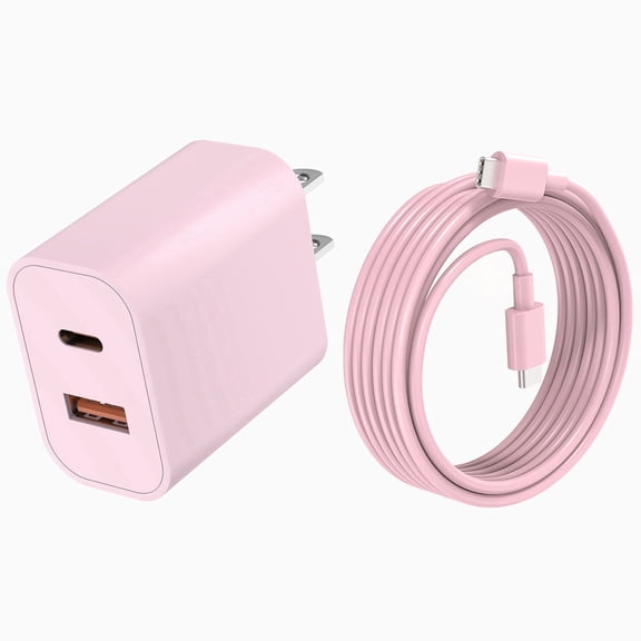 JcBlaon Wall Fast Charger Block 20W USB C Type C Dual Port Phone Charger 10 Ft Charging Adapter and Wall Charger Power Adapter Plug Compatible for iPhone Samsung Galaxy iPad AirPods & More,Pink