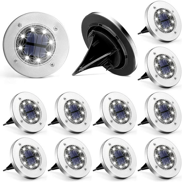 MesaSe 12 Pack Solar Ground Lights Outdoor Waterproof 8 LED Solar Powered Disk Lights Outdoor Garden Landscape Lighting for Yard Deck Lawn Patio Pathway Walkway