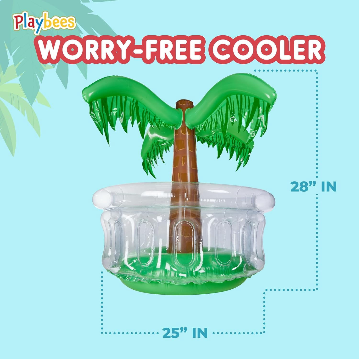 Inflatable Palm Tree Cooler 28" - Blow Up Palm Tree Party Cooler, Luau Hawaiian Tropical Beach Theme, Summer Swimming Pool Party Decorations - Outdoor Party Supplies - Kids Adults Birthday