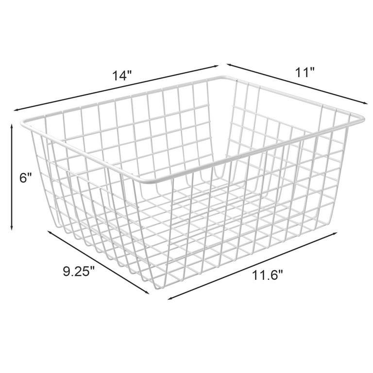 14 Upright Freezer Storage Baskets, White Wire Storage Bins Large Bakset  for Freezer, Pantry, Bathroom Organizing, Set of 4