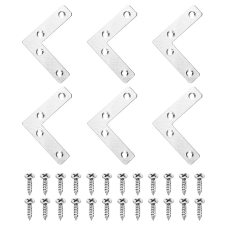 Uxcell 6 Pack L Shape Flat Bracket, 2.36" x 2.36" Metal Flat Corner Bracket Right Angle Corner Brace Mending Plate with Screws, Silver
