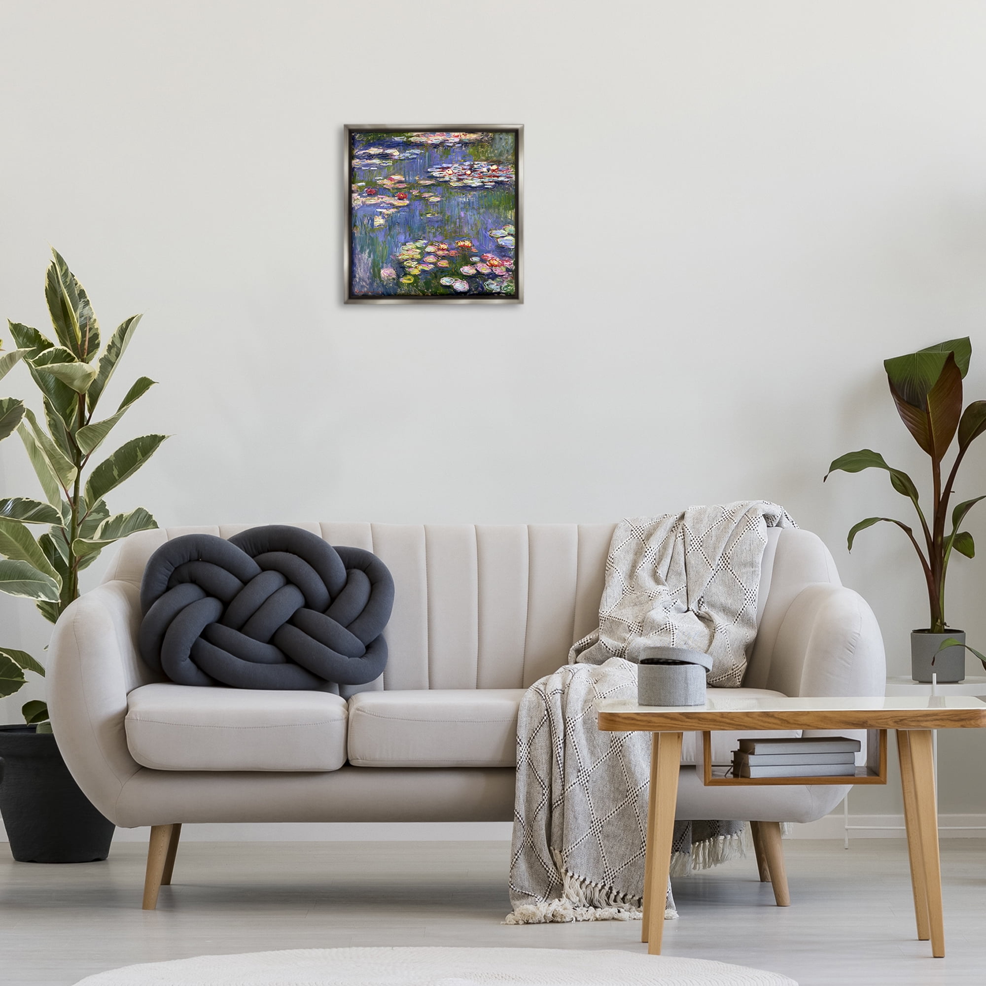 Stupell Industries Classical Monet Water Lilies Landscape & Nature Painting Gray Floater Framed Canvas Art Print Wall Art, 18 x 18