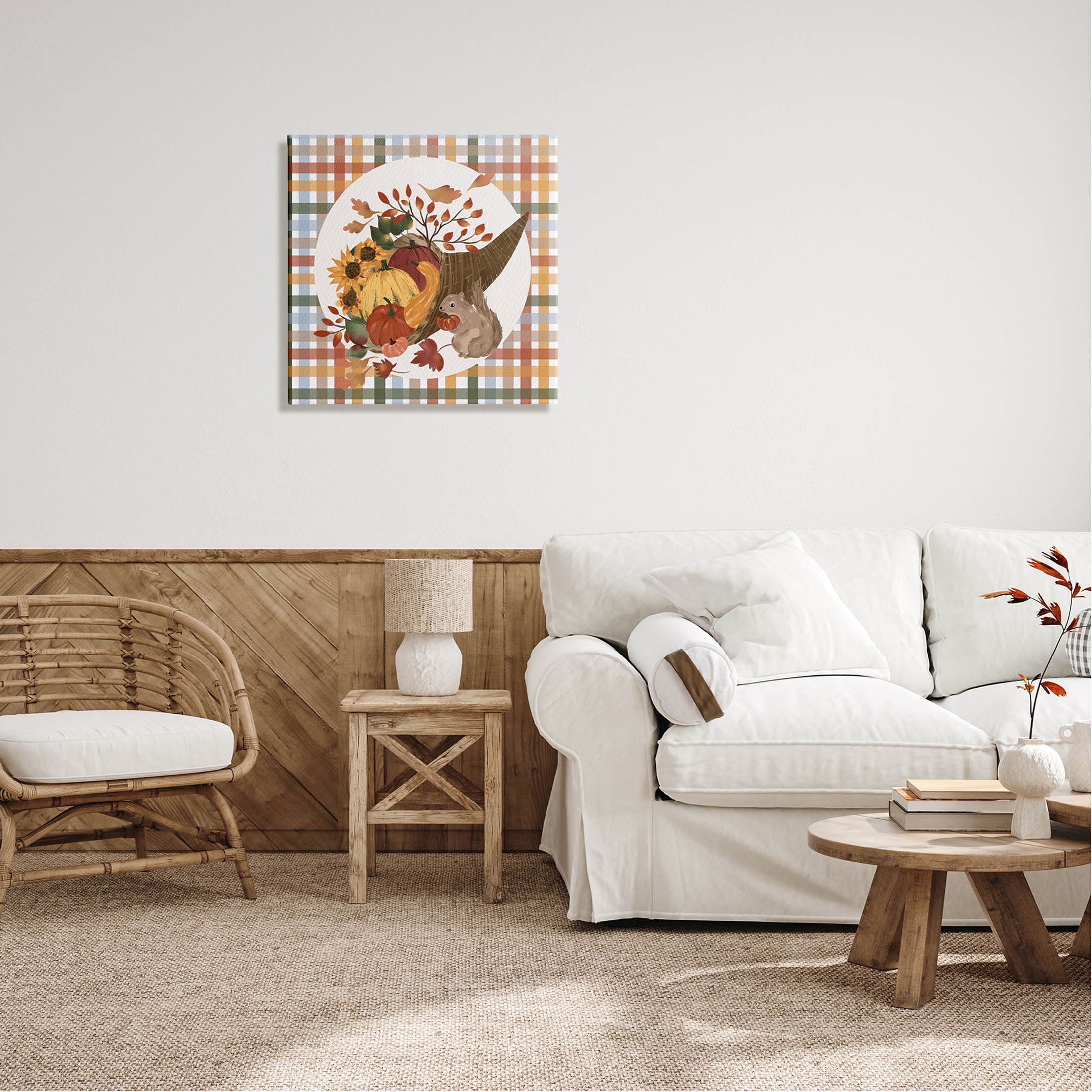 Abundant Harvest Tartan Cornucopia Holiday Graphic Art Gallery Wrapped Canvas Print Wall Art