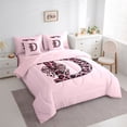 thumbnail image 2 of Erosebridal Girls Black Pink D Letter Monogrammed Bedding Comforter Set 7-Piece,Kids Cheetah Print Bow Tie King Bedding Sets,Pink Reversible, 2 of 6