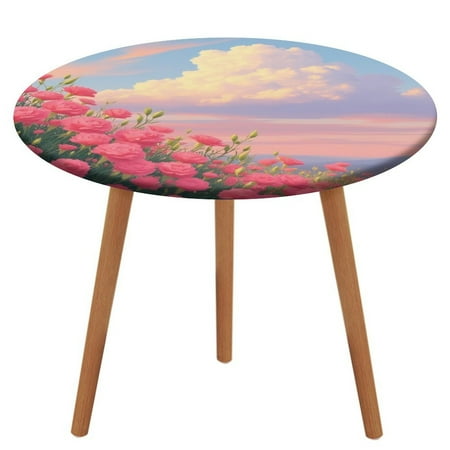 

Pink Roses at Sunset Pattern Round Tablecloth Waterproof Elastic Table Clothes for Dining Table Cute Desk Decor Protector Cover XL-60